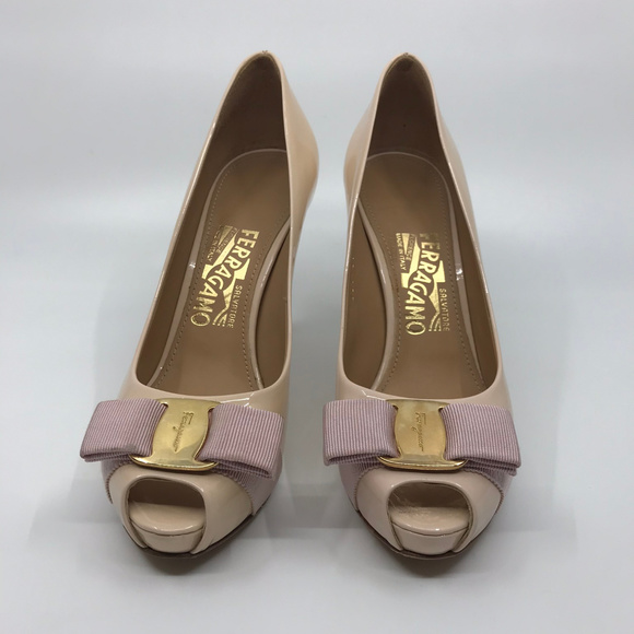 SALVATORE FERRAGAMO Peep Toe Bow High Heel Pump - Picture 2 of 8